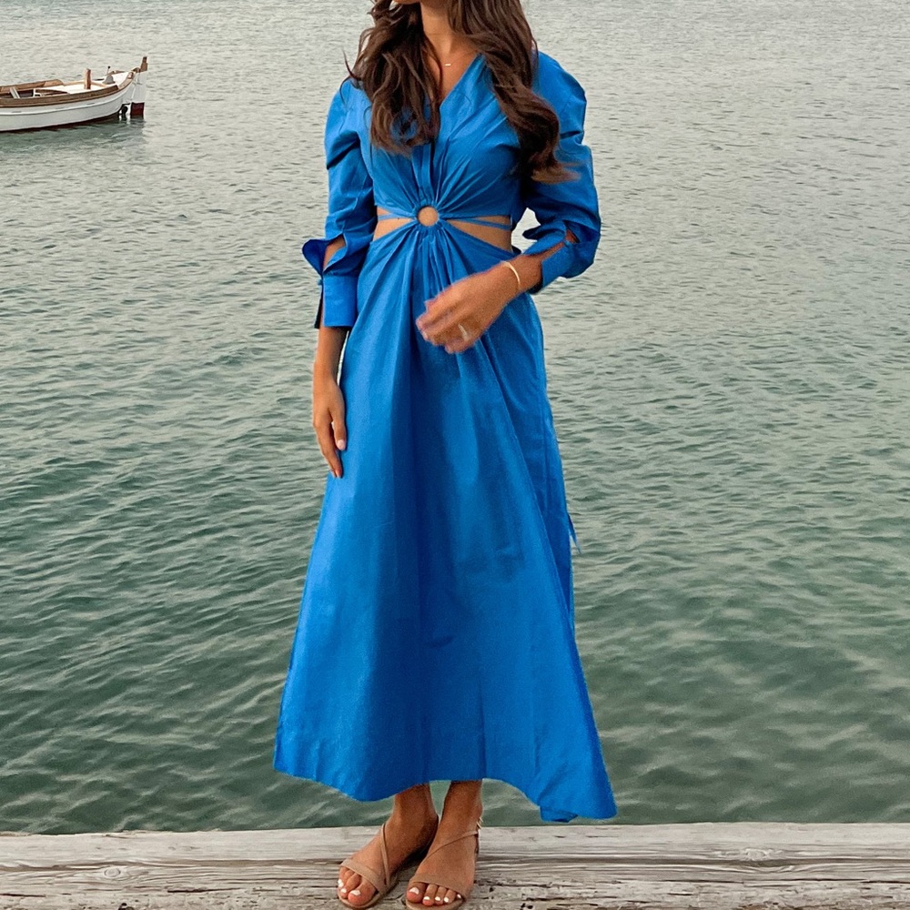 MIDI cotton dress with cut outs
